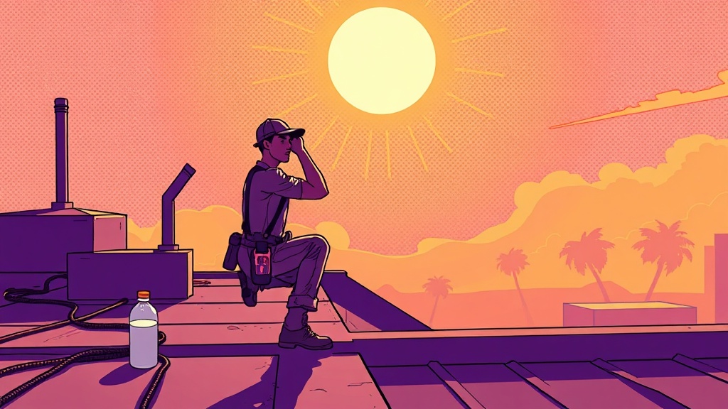 Trades worker on a flat roof in summer heat