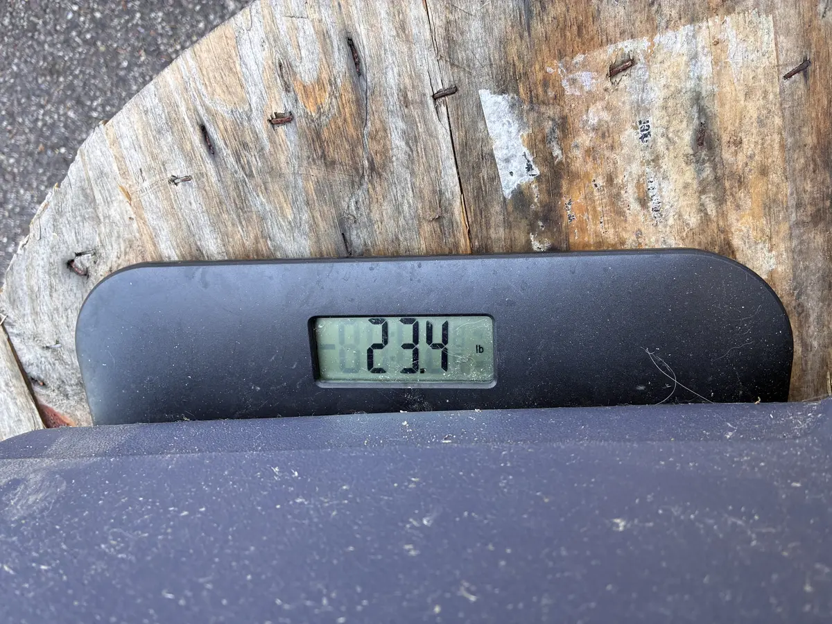 Digital scale showing 16.2 lbs of stripped bare copper — batch 2 result
