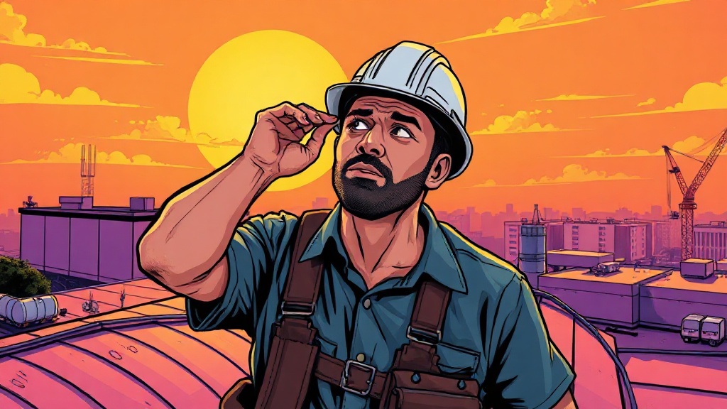 Construction worker on a roof in bright sunlight — skin cancer risk and sun protection